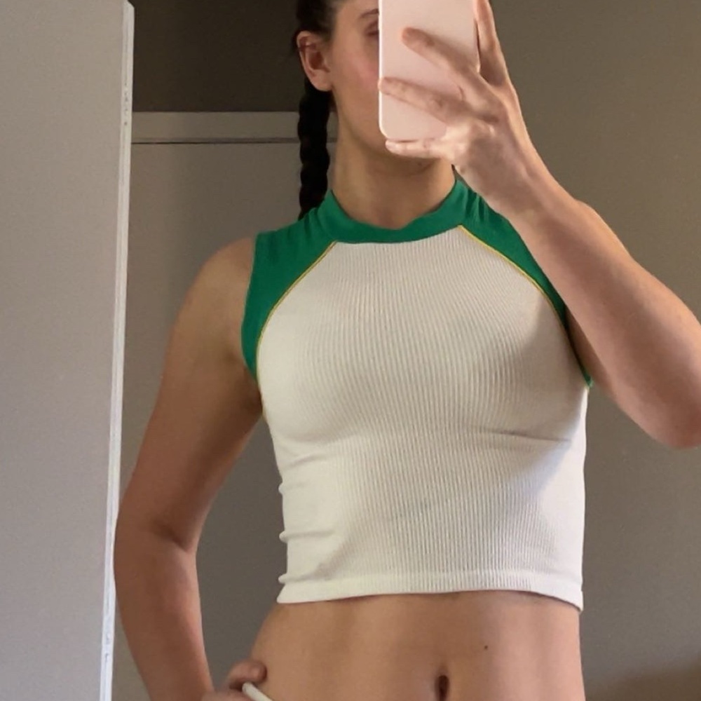 urban outfitters white and green workout top